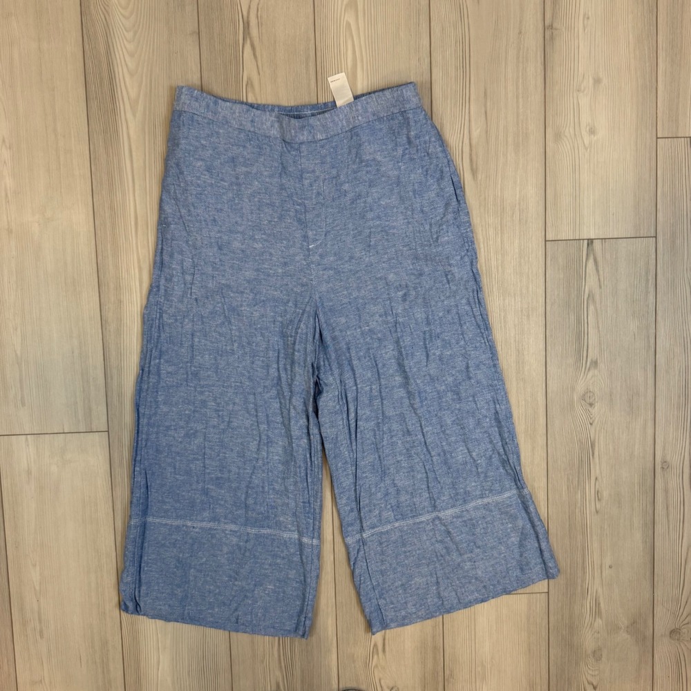 Banana Republic Wide Leg Cropped Linen Blend Pull On Pants Antique Blue L 568213